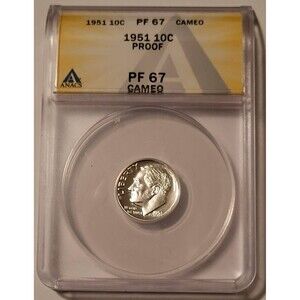 1951 Roosevelt Dime PF67 Cameo ANACS Low Proof Mintage